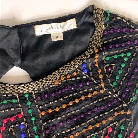 Phoebe x Neiman Marcus handbead mini dress multi color women’s 6 black cocktail - Picture 2 of 8